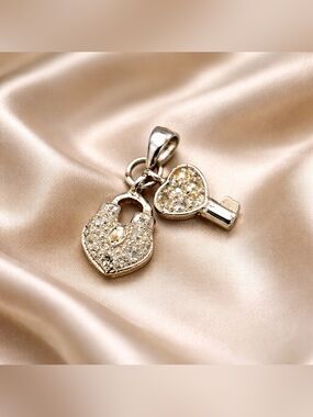 Silver Heart and Key Charm